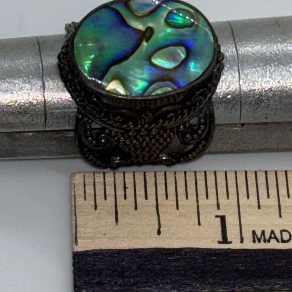 925 silver abalone shell statement ring large intricate Sz 10 - Picture 9 of 12
